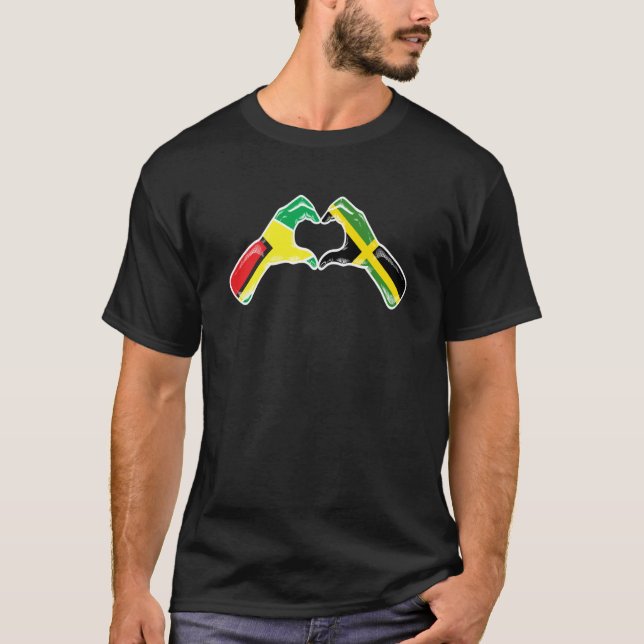 Jamaica Guyana Flag Jamaican Guyanese Heart T Shirt (Framsida)