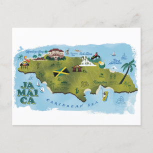 Jamaica Illustrated Karta Vykort