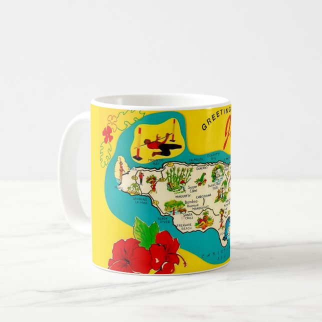 Jamaica Illustrated Map Postcard Mug Kaffemugg (Framsida vänster)