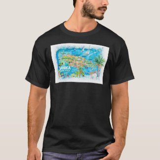 Jamaica Illustrated Travel Karta med vägar och hög T Shirt