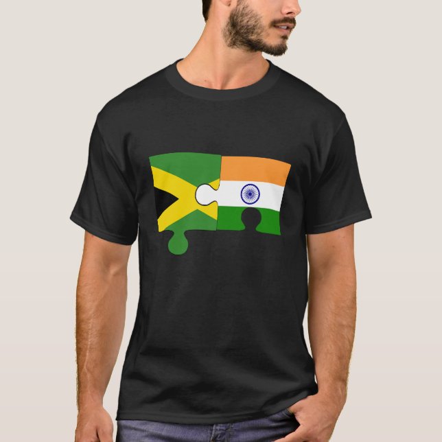 Jamaica India Flagga Jigszawa T Shirt (Framsida)