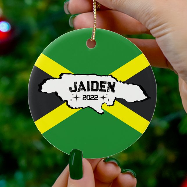 Jamaica Island Jamaican Flagga jul Ornament (Jamaica Island Map Jamaican Flag Christmas Ornament)