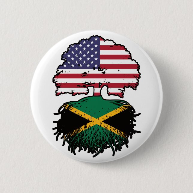 Jamaica Jamaican Amerikanska Träd Roots Flagga Knapp (Framsida)