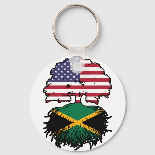 Jamaica Jamaican Amerikanska Träd Roots Flagga Nyckelring (Framsida)