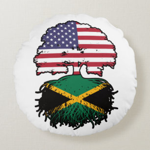 Jamaica Jamaican Amerikanska Träd Roots Flagga Rund Kudde