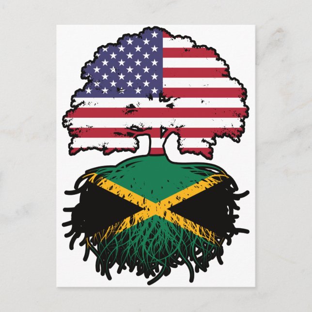 Jamaica Jamaican Amerikanska Träd Roots Flagga Vykort (Framsida)