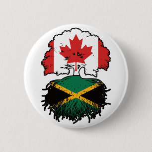 Jamaica Jamaican Canadian Träd Roots Flagga Knapp
