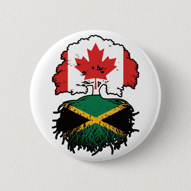 Jamaica Jamaican Canadian Träd Roots Flagga Knapp (Framsida)