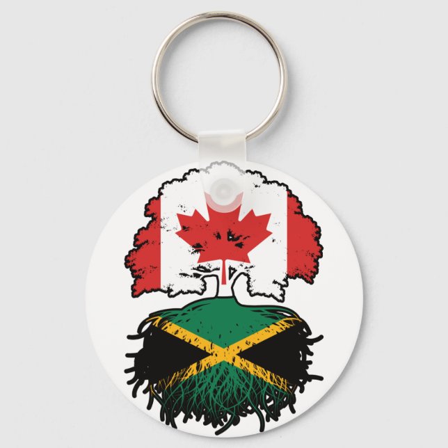 Jamaica Jamaican Canadian Träd Roots Flagga Nyckelring (Framsida)