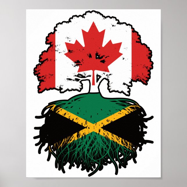 Jamaica Jamaican Canadian Träd Roots Flagga Poster (Framsidan)
