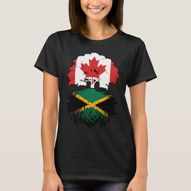 Jamaica Jamaican Canadian Träd Roots Flagga T Shirt (Framsida)