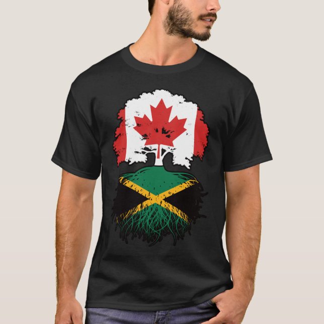 Jamaica Jamaican Canadian Träd Roots Flagga T Shirt (Framsida)