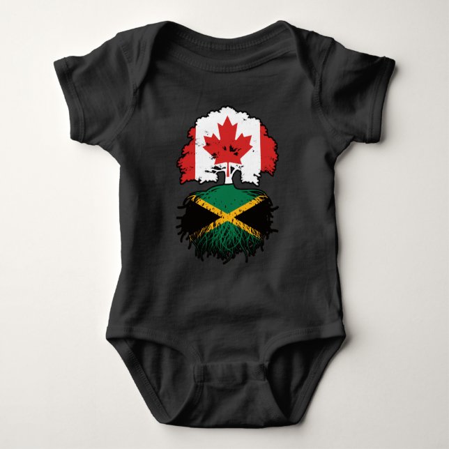 Jamaica Jamaican Canadian Träd Roots Flagga T Shirt (Framsida)