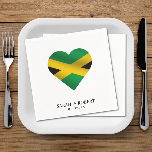 Jamaica Jamaican Flagga Heart Bröllop Pappersservett (Jamaica Jamaican Flag Heart Wedding Napkins)