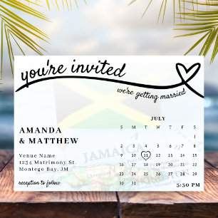 Jamaica Jamaican Flagga Heart Calendar Bröllop Inbjudningar