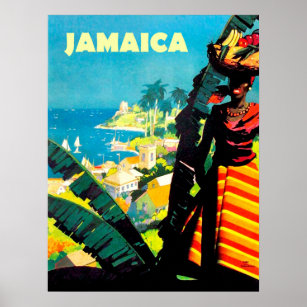 Jamaica, Jamaican-kvinna med frukt basket på huvud Poster