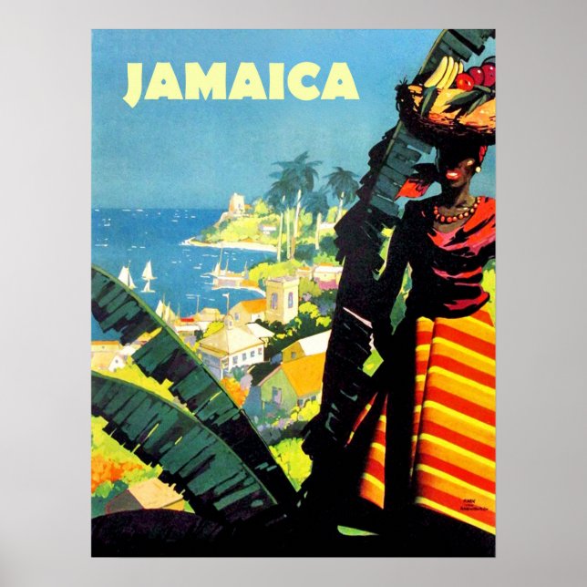 Jamaica, Jamaican-kvinna med frukt basket på huvud Poster (Framsidan)