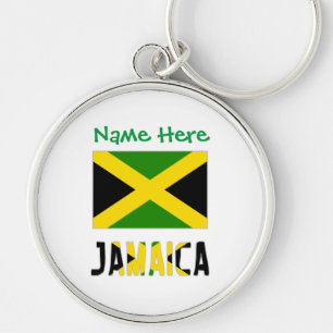 Jamaica Jamaicansk Flagga Grön Personalisering Run Rund Silverfärgad Nyckelring