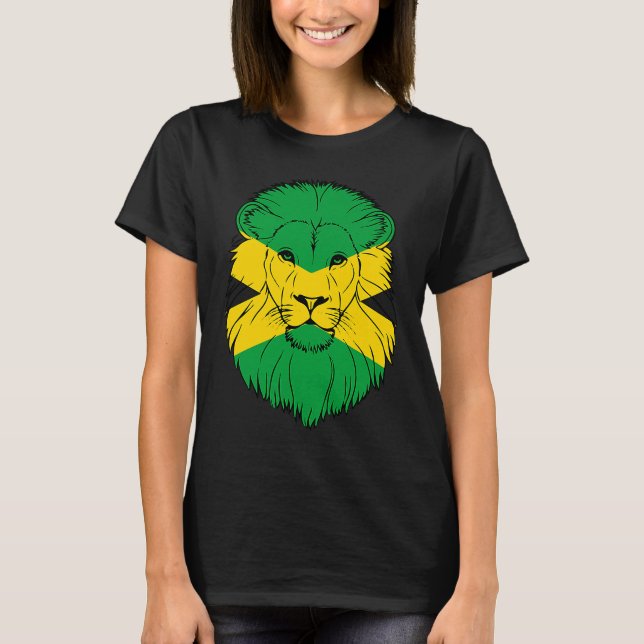 Jamaica Lion Jamaican Flag Caribbean Holiday Regga T Shirt (Framsida)