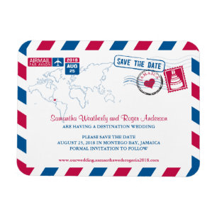 Jamaica Luft Mail Bröllop spara datum 3x4 Magnet