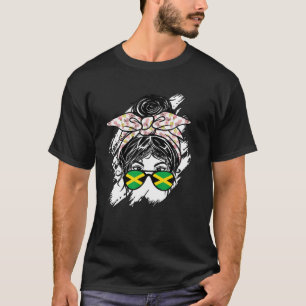 Jamaica Messy Bun with Bandana Jamaican Flagga Sun T Shirt