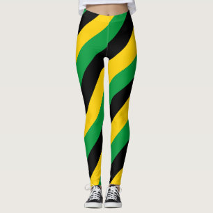 Jamaica National Flagga Färg Diagonal Stripe Leggings