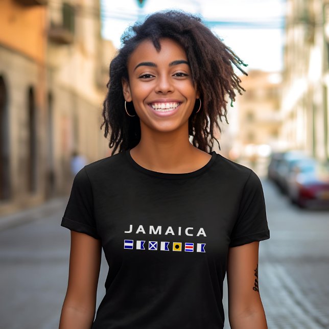 Jamaica Nautical Sailing Flaggor Mörk Färg T Shirt (Skapare uppladdad)