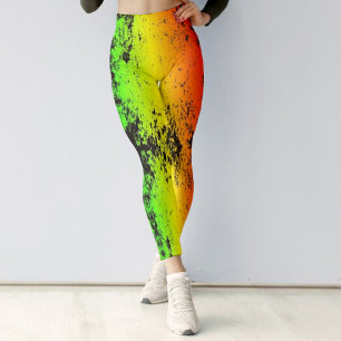 Jamaica Neon Rasta Färg Grunge Distress Leggings