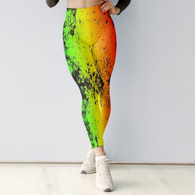Jamaica Neon Rasta Färg Grunge Distress Leggings (Jamaica Neon Rasta Colors Grunge Distressed Leggings)