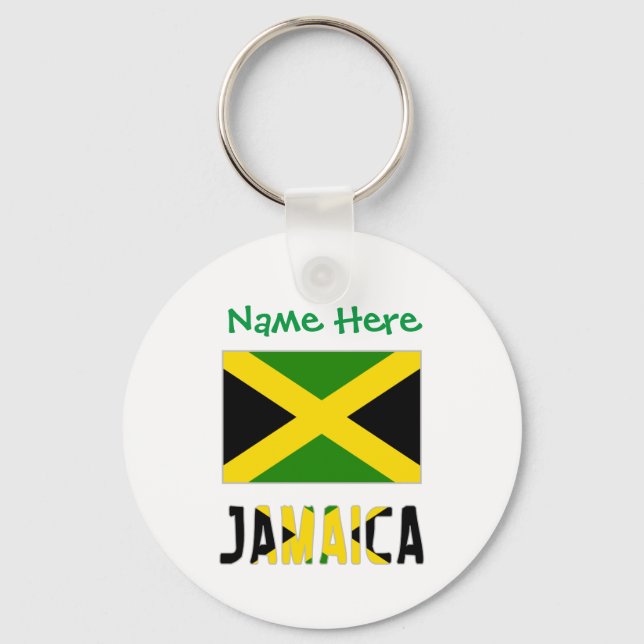 Jamaica och Jamaican Flagga Grönt Anpassning Nyckelring (Framsida)