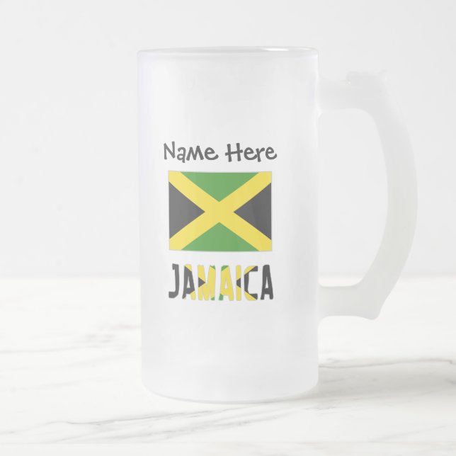 Jamaica och Jamaican Flagga med ditt namn Frostat Ölglas (Höger)