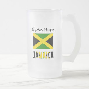Jamaica och Jamaicans flagga med ditt namn Frostat Ölglas