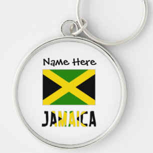 Jamaica och Jamaicans flagga med ditt namn Rund Silverfärgad Nyckelring