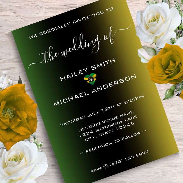 Jamaica Ombre Jamaican Flagga Heart Photo Bröllop Inbjudningar (Jamaica Ombre Jamaican Flag Heart Photo Wedding Invitation)