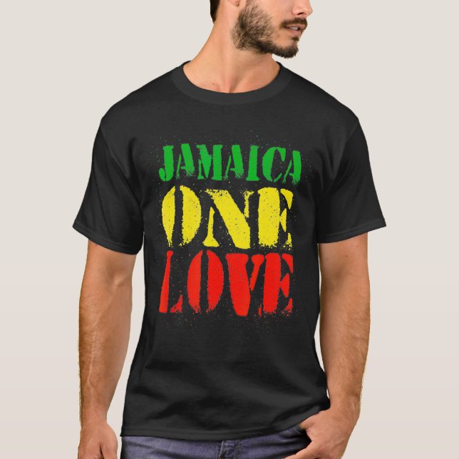 Jamaica One Kärlek Rasta Flagga Färg Reggae T Shirt (Framsida)
