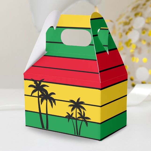 Jamaica Rasta Färg Island Handflatan Träd Jamaican Presentaskar (jamaica beach palm tree Jamaican rasta colors favor box)