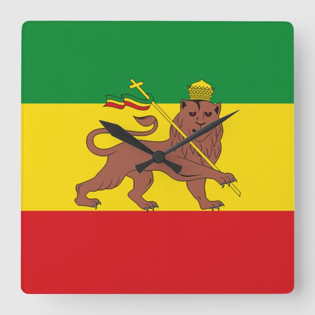 Jamaica Rasta Flag - hAILE sELASSIE I - Rasta Love Fyrkantig Klocka (Framsida)