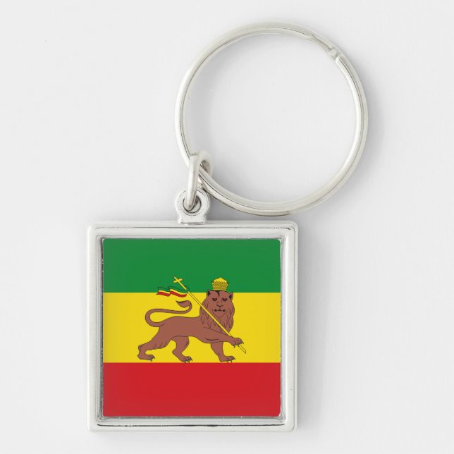 Jamaica Rasta Flag - hAILE sELASSIE I - Rasta Love Fyrkantig Silverfärgad Nyckelring (Framsidan)