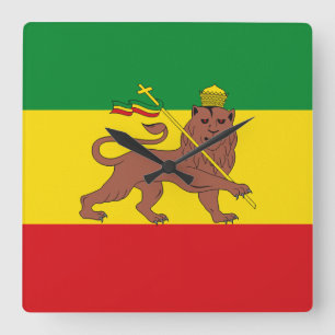 Jamaica Rasta Flagga - hAILE sELASSIE I - Rasta Kä Fyrkantig Klocka