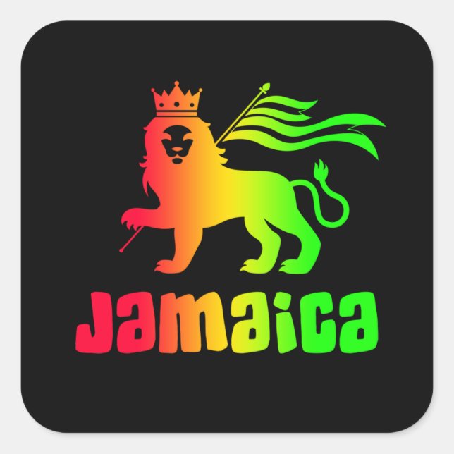 Jamaica Rasta Lejon Fyrkantigt Klistermärke (Framsida)