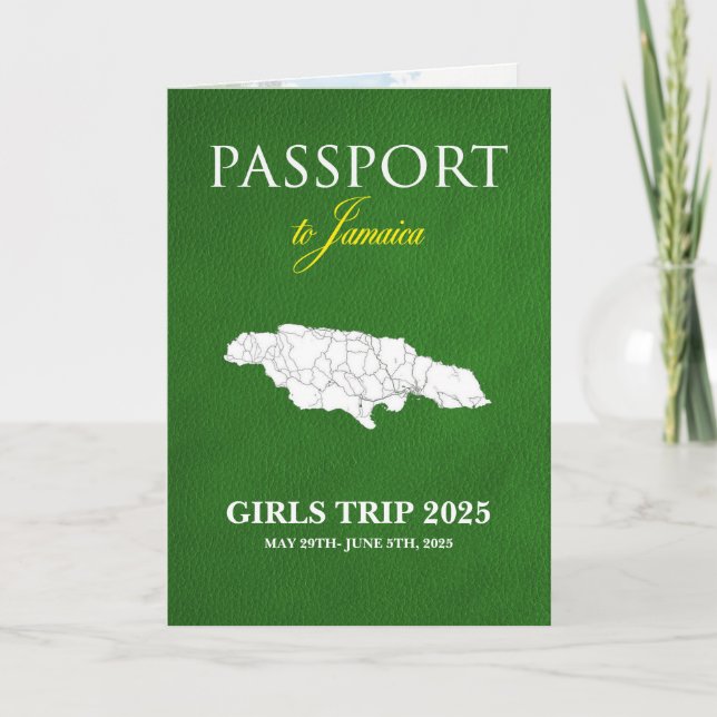 Jamaica-resa hopfälld passport-itinerary inbjudan (Framsida)
