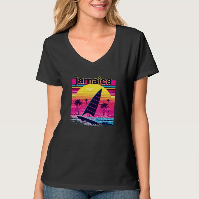 Jamaica Retro 80s Style Souvenir Beach T Shirt (Framsida)