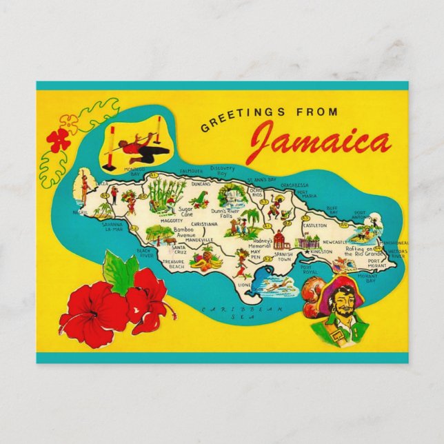 Jamaica Retro Kart Postkort Vykort (Framsida)