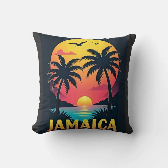 Jamaica Retro Sunset - Vintage Tropical Handflatan Kudde (Framsida)
