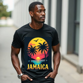 Jamaica Retro Sunset - Vintage Tropical Handflatan T Shirt