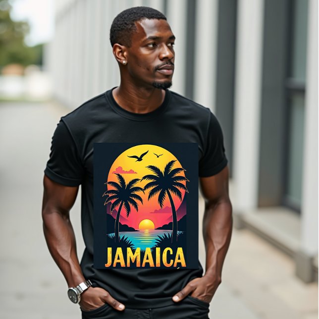 Jamaica Retro Sunset - Vintage Tropical Handflatan T Shirt (Skapare uppladdad)