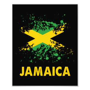 Jamaica Retro Watercolor Jamaican Flagga Fototryck