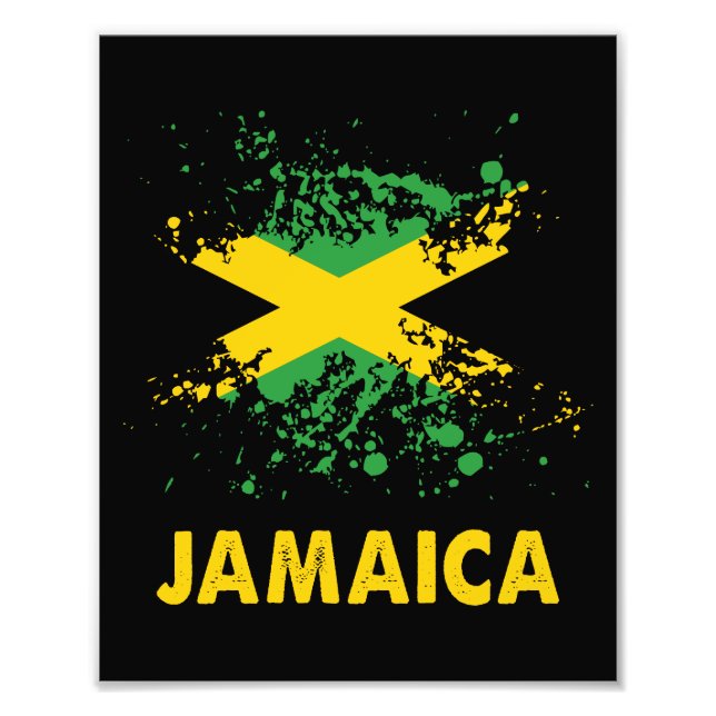 Jamaica Retro Watercolor Jamaican Flagga Fototryck (Framsidan)