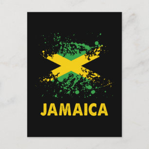 Jamaica Retro Watercolor Jamaican Flagga Vykort