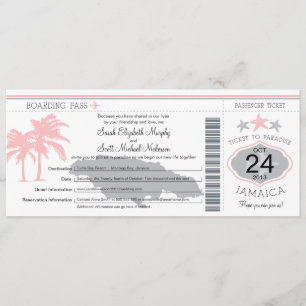 Jamaica Rosa Grått Boarding Pass Bröllop Inbjudningar